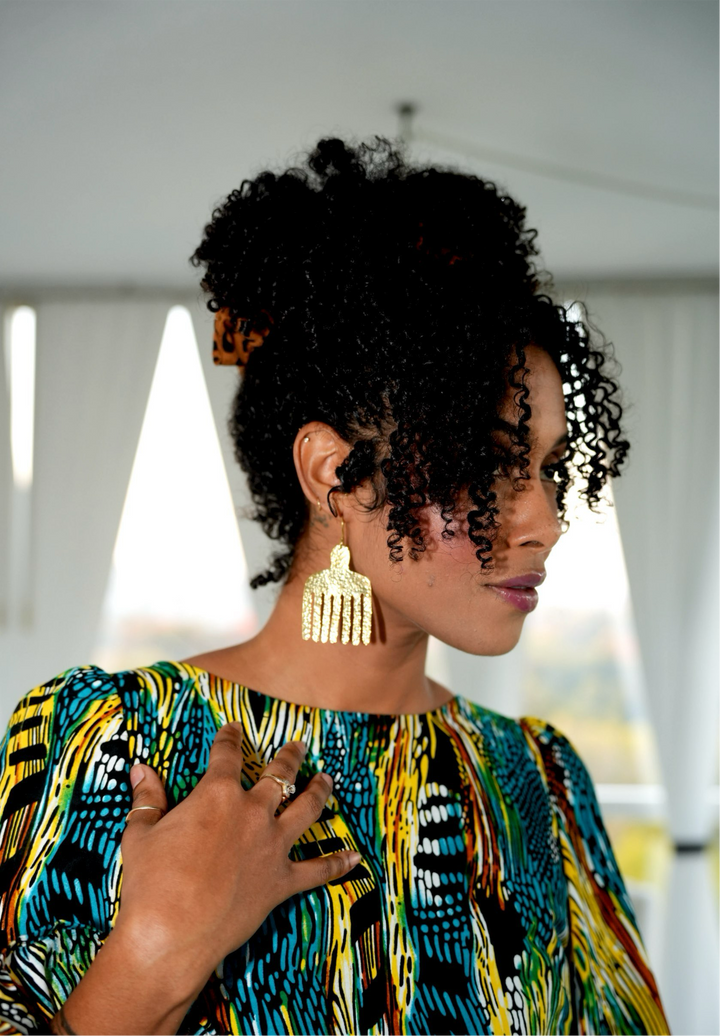 African Brass Afro Pick Earrings