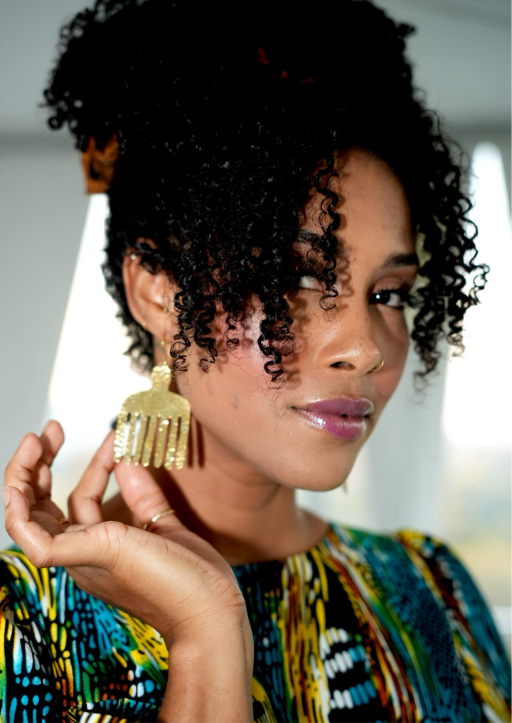 African Brass Afro Pick Earrings