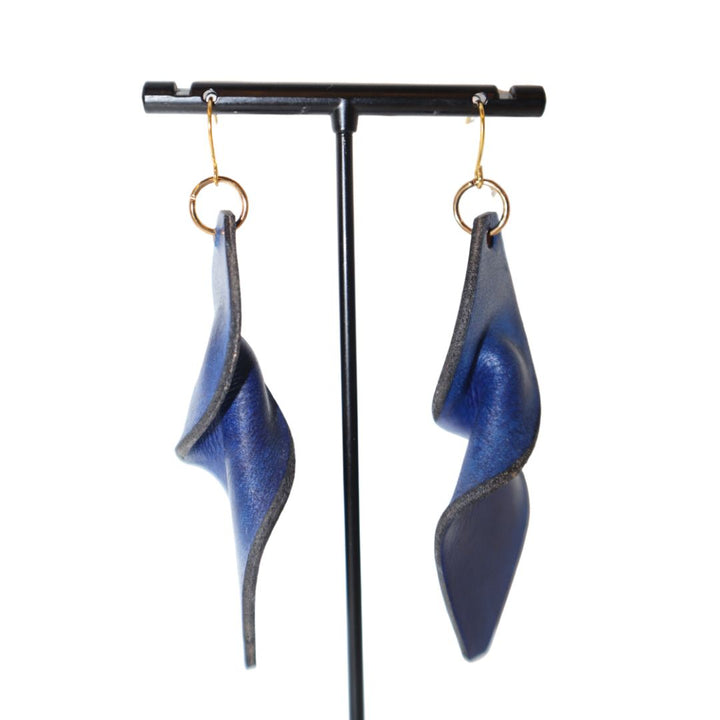 Blue Solid Tone Leather Earrings