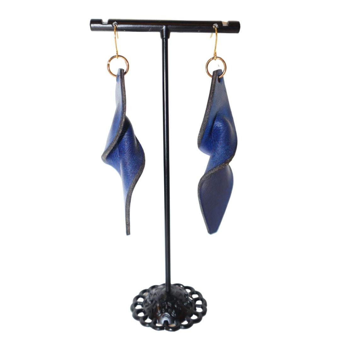 Blue Solid Tone Leather Earrings