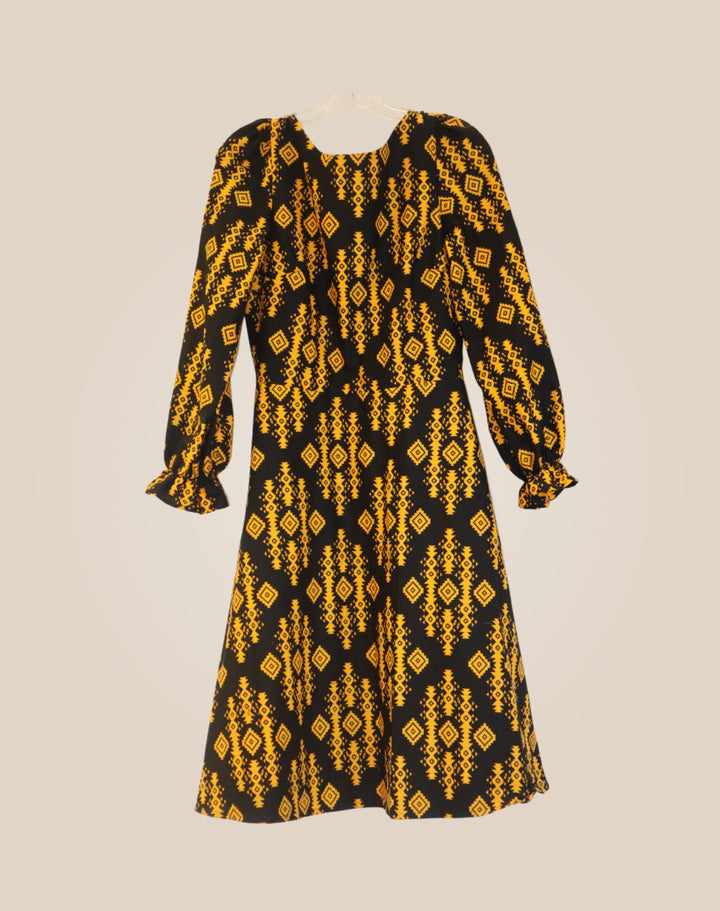 CBP Long Puff Sleeve Midi Vitenge Dress Black & Yellow