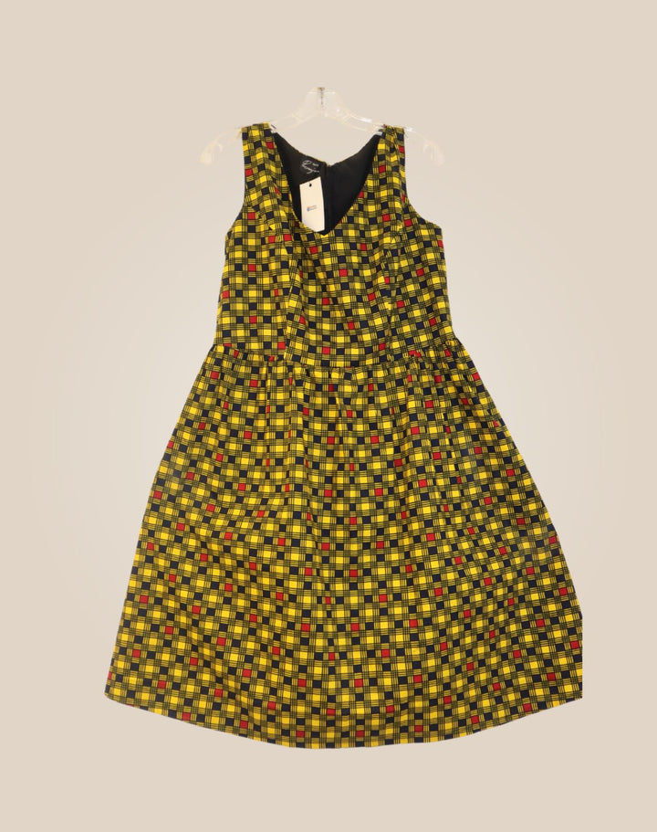 CBP Sleeveless Midi Vitenge Dress Yellow Mini Squares